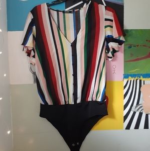 Striped body suit blouse